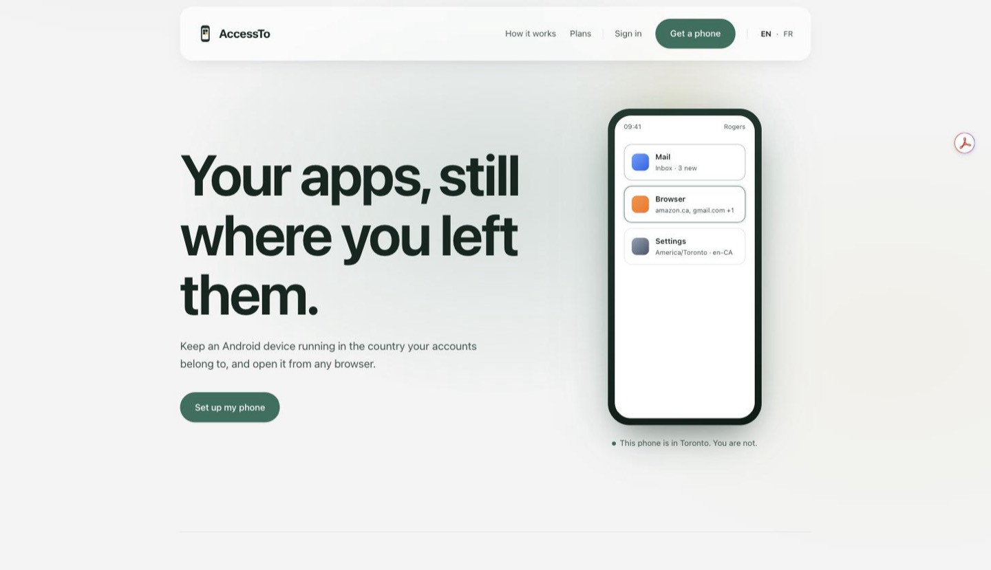 AccessTo — cloud Android privacy SaaS website